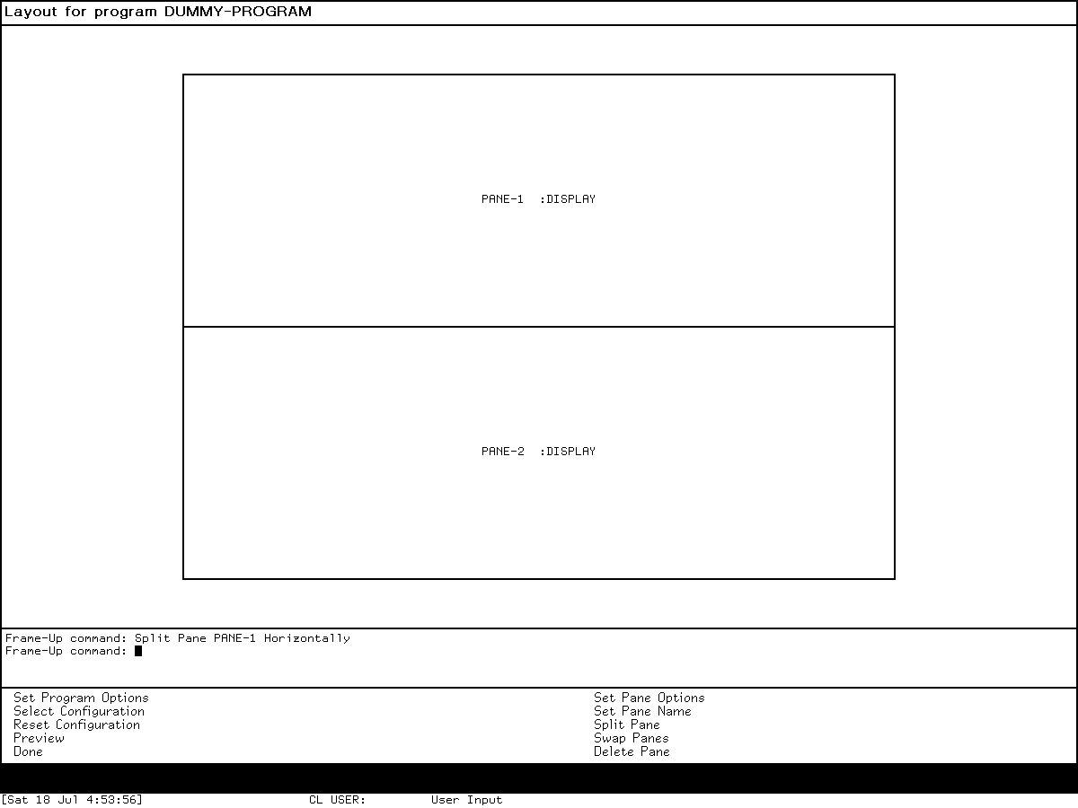 The Frame-Up layout designer after splitting its researcher-created default pane horizontally into two display panes.