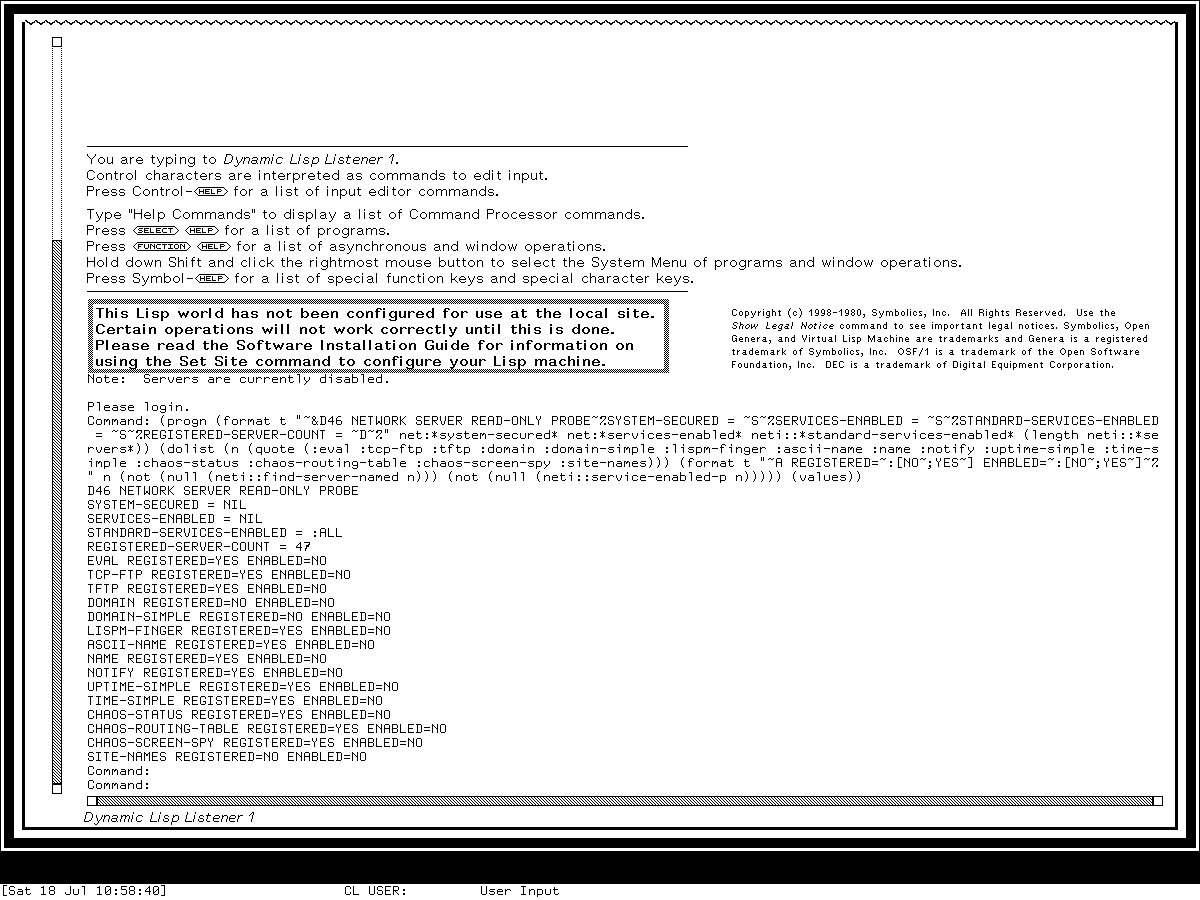 Genera 8.5 Listener showing the disabled server policy, count of 47 registrations, and selected registered/enabled pairs.
