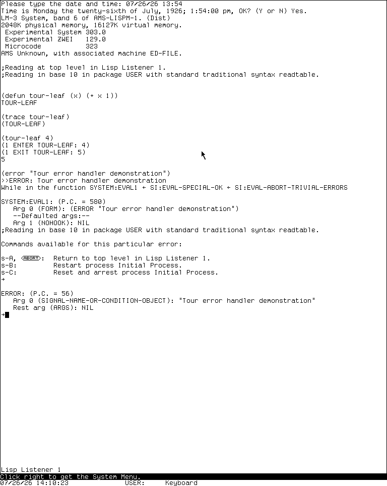One System 303 interaction entering the cold-load Emergency Break evaluator and evaluating a harmless arithmetic form.