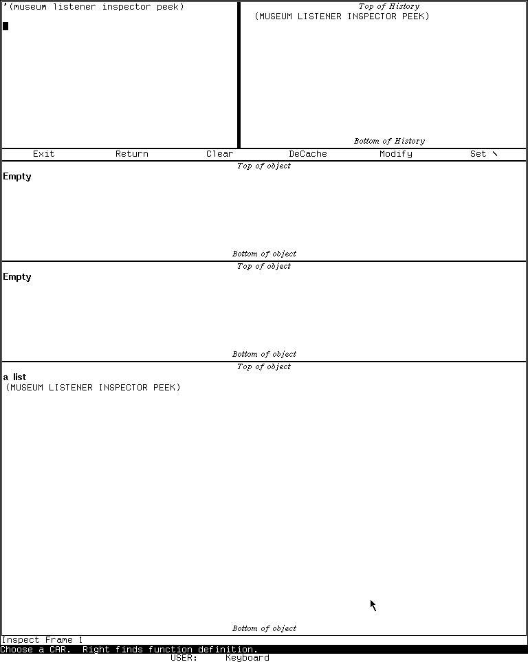 The System 303 Inspector with its interaction pane at upper left, history at upper right, and a researcher-created list in the bottom object pane.