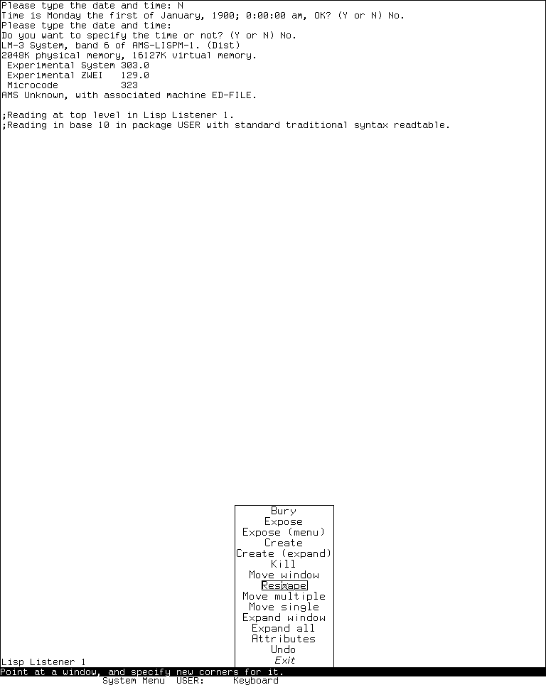 System 303 Screen Editor menu showing all fifteen operations and Reshape pointer documentation.