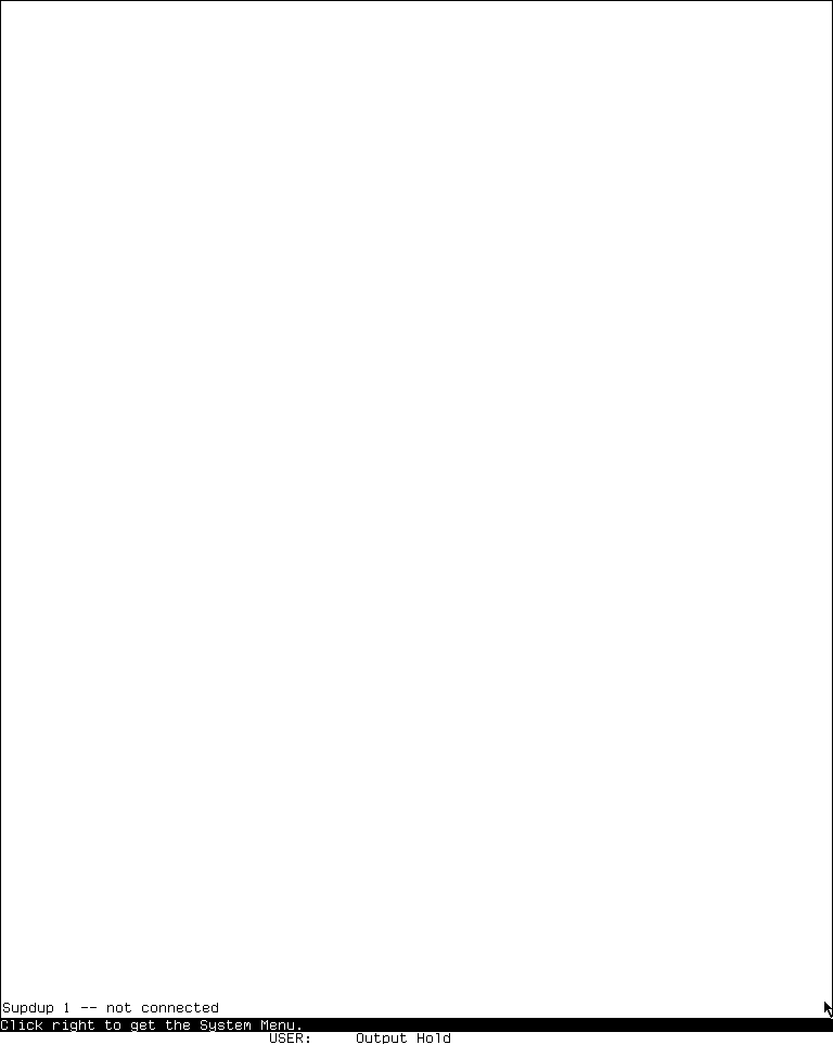 A sparse MIT CADR Supdup window with a white terminal surface and bottom label “Supdup 1 -- not connected”.