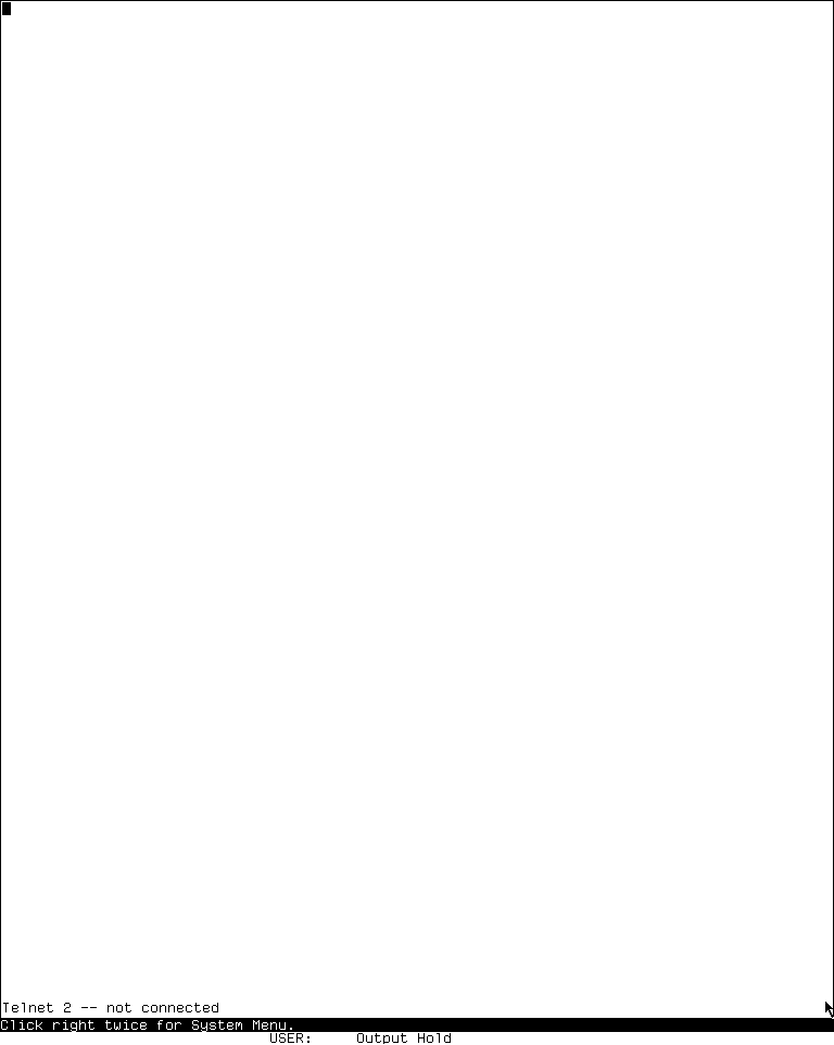A sparse MIT CADR Telnet window with a white terminal surface, top-left cursor, and bottom label “Telnet 2 -- not connected”.