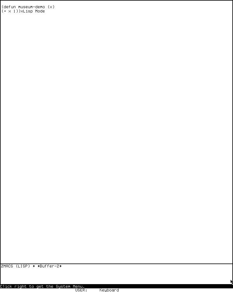 The same Zmacs buffer after Lisp Mode, showing the ZMACS LISP mode line and Lisp Mode completion message.